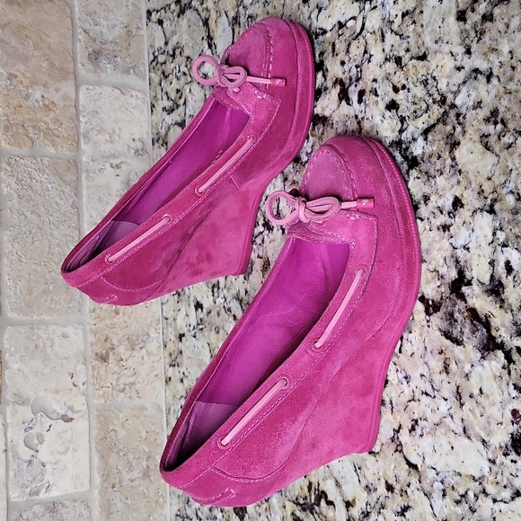 Sperry Jeffrey Top-Sider Pink Suede Wedges Size 7.5 - Picture 2 of 10